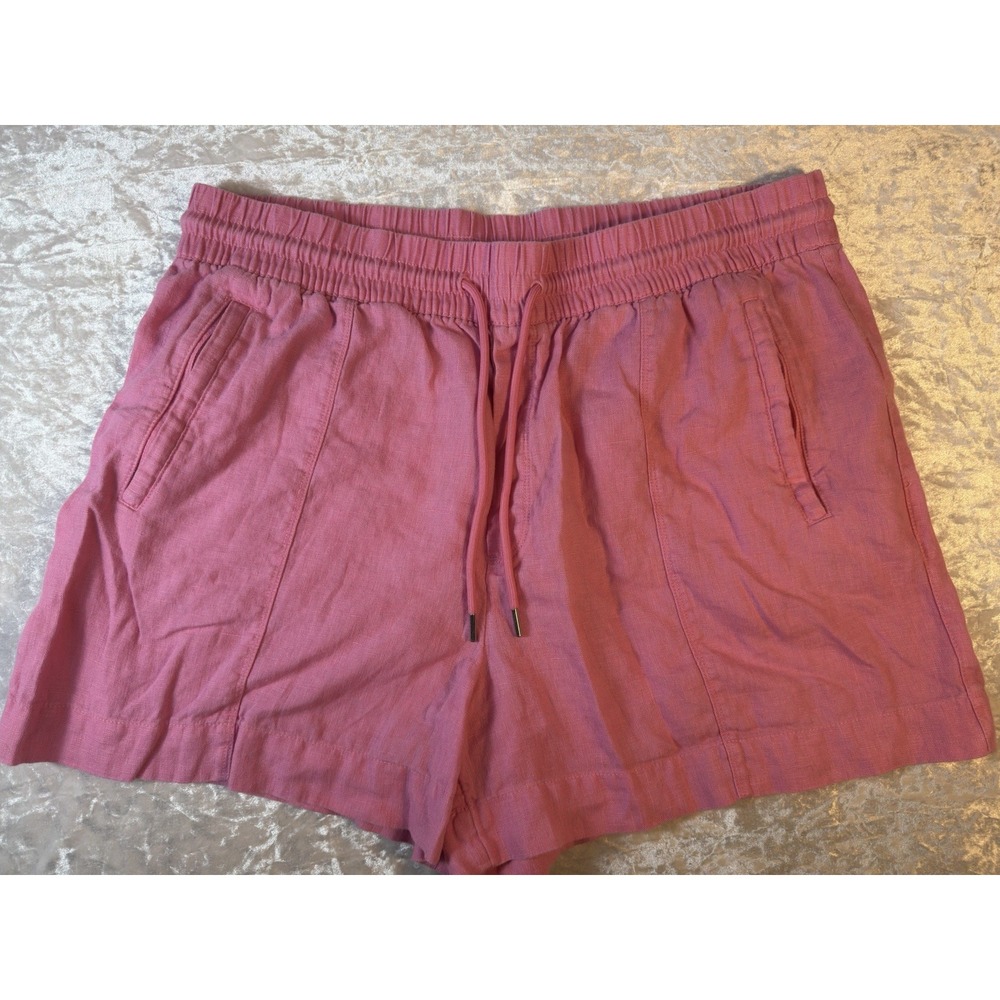 Athleta Shorts Women XL Pink 100% Linen Pull On Drawstring Zip Pockets